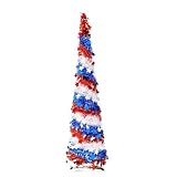 5Ft Pop up Christmas Tree 4th of July Patriotic Decorations Tree, Artificial Collapsible Star Sequins Christmas Tree for Indoor Outdoor Independence Day Red White and Blue Decorations