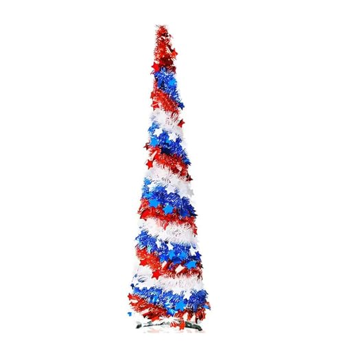 5Ft Pop up Christmas Tree 4th of July Patriotic Decorations Tree, Artificial Collapsible Star Sequins Christmas Tree for Indoor Outdoor Independence Day Red White and Blue Decorations