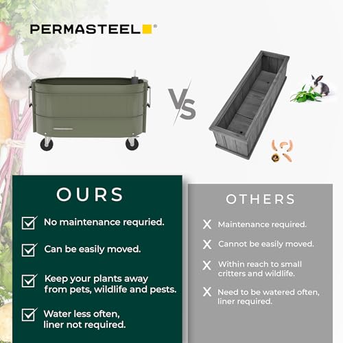 Permasteel Self-Watering Garden Bed, Rolling Planter for Vegetables, Flowers, Herbs, and Fruit, Outdoor Indoor, Caster Wheels, Army Green by Permasteel - Used condition - Image 3