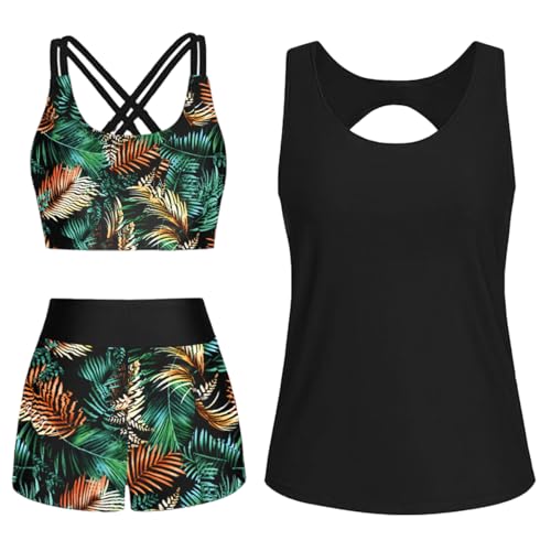 CheChury Tankini de Baño Mujer Reductores Conjuntos de Tankinis Push Up Bañador Tallas Grandes Bikini Ropa Playa con Shorts Swimsuit Sexy Verano Cuello en U Deportivo Trikinis Playa Bañadores