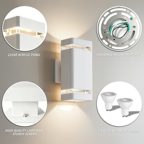 Image of JYV Square Outdoor Wall Lights, Up and Down Porch Lights, White 2 Pack