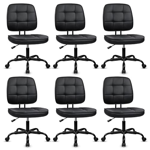 Image of CLATINA Home Office Chair No Arms with Wheels, Armless Small Leather Ergonomic Low Back Desk Chairs Adjustable Height 360 Swivel Rolling Computer Task Chair for Work Conference Room, Black, 6 Pack