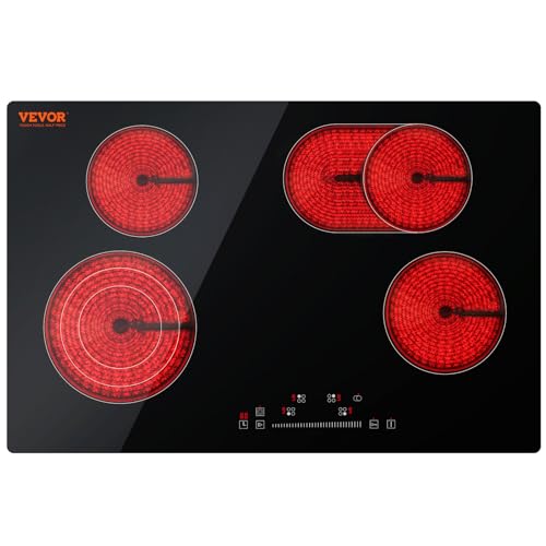 Image of VEVOR Built in Electric Stove Top, 30inch 4 Burners, 240V Glass Radiant Cooktop with Sensor Touch Control, Timer & Child Lock Included, 9 Power Levels for Simmer Steam Slow Cook Fry