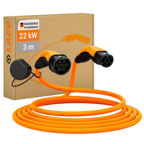 Lapp MOBILITY Helix Typ 2 Ladekabel 22 KW/Selbstaufrollend / 32 A / 3-Phasig/E-Auto Ladekabel/Mode 3 / 3m, Orange