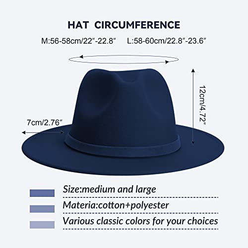 Wide Brim Fedora Hats for Women & Men Classic Dress Panama Hat Adjustable Felt Hat with Band