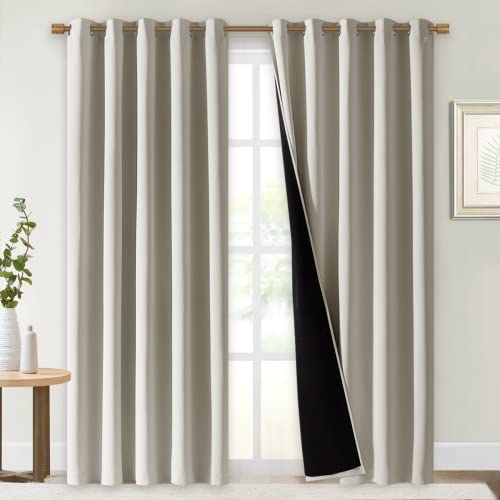 NICETOWN 100% Blackout Window Curtain Panels, Cold and Full Light Blocking Drapes with Black Liner for Nursery, 84" Drop Thermal Insulated Draperies (Natural, 2 Pieces, 70" Wide Each Panel) by NICETOWN - Used condition - US$37.43