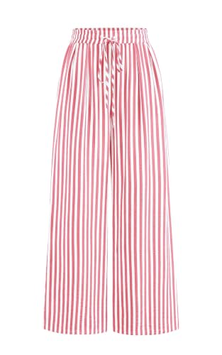 Image of PRETTYGARDEN Womens Pants Elastic Waist Floral Lightweight Palazzo Pants for Women Casual Lounge Wide Leg Pants Woman