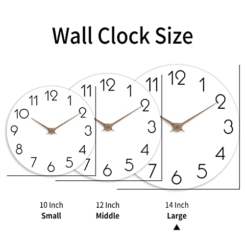 Cicininc 14 Inch Wall Clock - Wooden Silent Wall Clocks Battery Operated Non Ticking, Modern Simple Clock For Bathroom, Office, Bedroom, Home, Kitchen, Living Room(14"-White) #TOP3