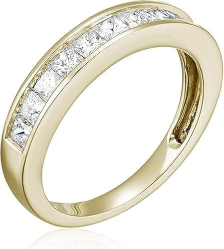 Shasha Creation, 2.00CT Princess Cut Diamond Channel Set Wedding Band Ring, 14K Yellow Gold Finish, Half Eternity