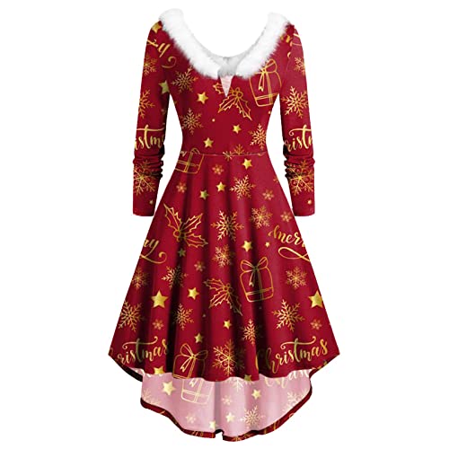 KOG Weihnachtskleid für Damen Sexy Langarm Vintage Weihnachtskleider für Damen Sexy Kleid Damen Kleid Kleider Frauen 50er Jahre Kleider Christmas...