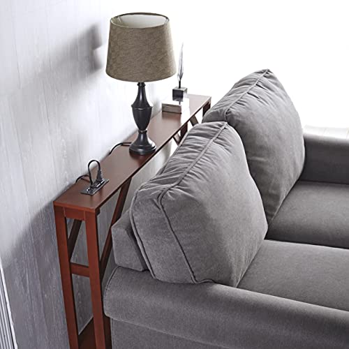 The Lakeside Collection Narrow Console Table with Built in Outlet 33" H - Walnut - Thumbnail 5