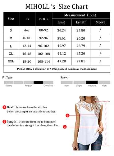 Miholl Women's Elegant Lace Sleeveless Round Neck Lace Trim Ruffle Tank Tops #TOP5