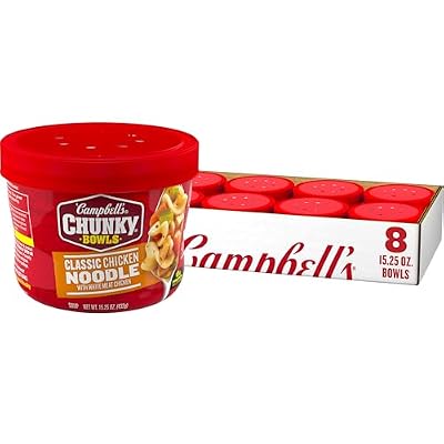 Campbell's Chunky Soup, Classic Chicken Noodle Soup, 15.25 oz Microwavable Bowl (Case of 8)