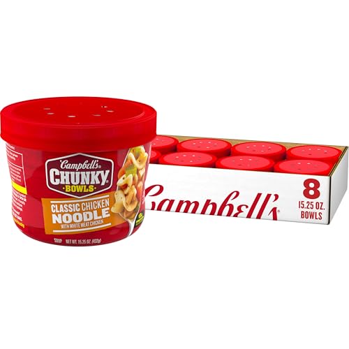 Campbell's Chunky Soup, Classic Chicken Noodle Soup, 15.25 oz Microwavable Bowl (Case of 8)