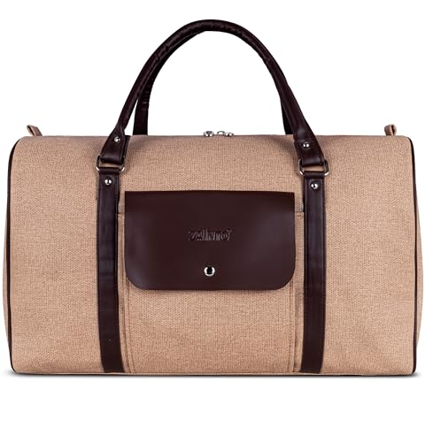 Image of ZAINTO Travel Duffle Bag for Men & Women | Weekender Duffle Bag | Luggage Hand Bag | Canvas /Jute with Leather Finish