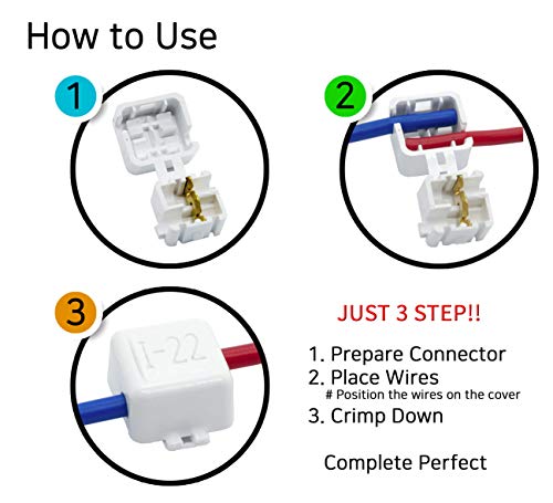 Alphao Non-Stripping Electrical Wire Connectors - Wire Connectors, Electrical Connectors, Wire Nuts, Automobile, T Tap Connectors, Wire Terminals/One-To-One & Junction Connection (I-22, 20Pcs) #TOP2