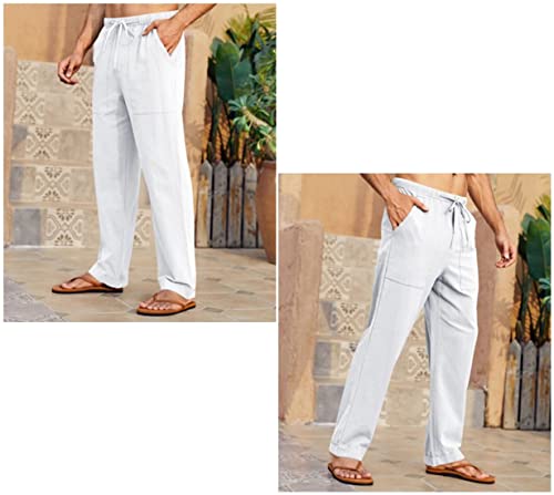 Mens Linen Pants Yoga Beach Loose Fit Casual Summer Elastic Waist Drawstring Baggy Trousers with Pockets3