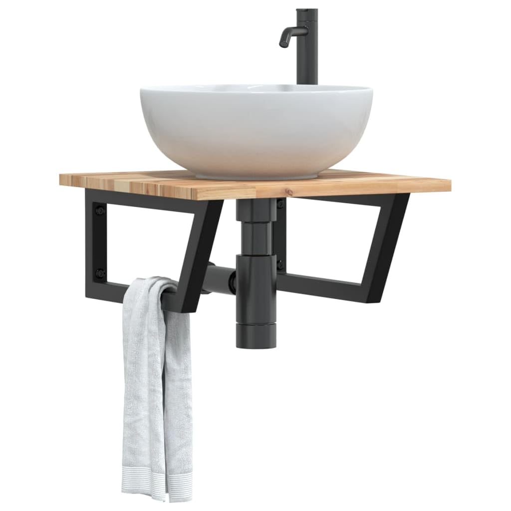 Estantería para lavabo de pared de acero y madera de acacia, 50 x 50 cm, con soporte trapezoidal para muebles de baño, espacio de almacenamiento y estante, soporta hasta 100 kg, diseño moderno