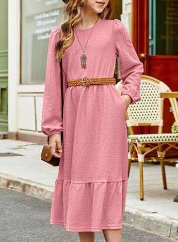 blibean Tween Girls 2025 Fall Dresses Kids Rib Knit Dress Size 6-15 Years4