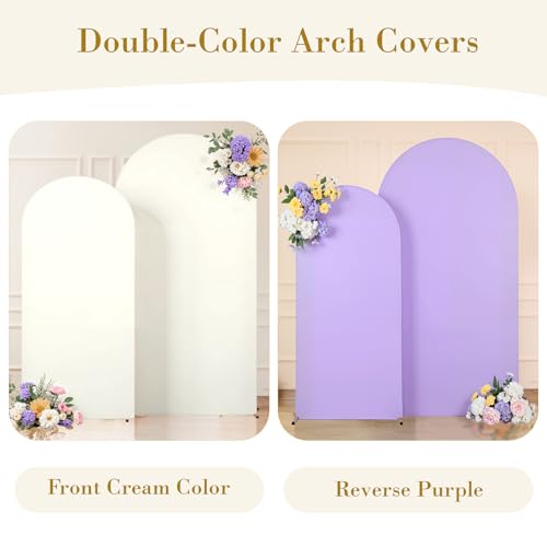 Image of Cream and Lavender Photo Arch Backdrop Cover Set of 2 Spandex 7.2ft and 6ft Arch Covers Stretchy Backdrop Baby Shower Arch Stand Covers for Girls Birthday Party Wedding Banquet Background