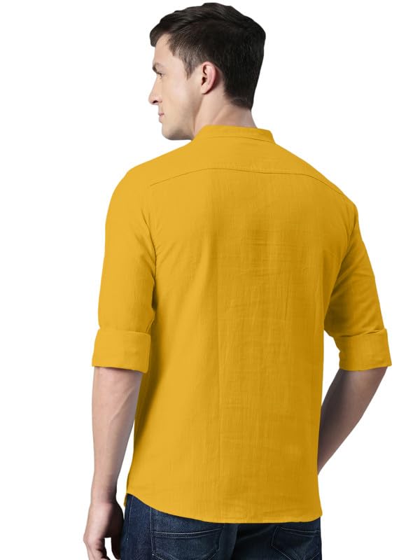 Image of ROYALSCOUT Men's Cotton Blend Casual Short Kurta Shirt with Notch Neck and Button Detail | Full Sleeve Straight Fit Lightweight Ethnic Top for Summer