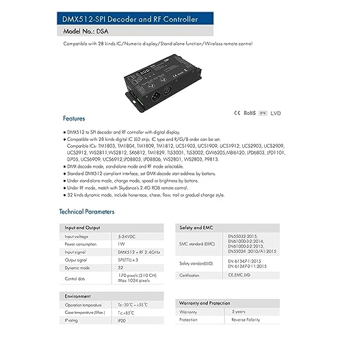 Lahdrhab Led DMX512 to SPI Decoder DMX Converter 1024 Dots TTL Pixel Controller Support 6803/8806/2811/2812/2801/3001/9813 IC Easy Install Easy to Use - Image 3