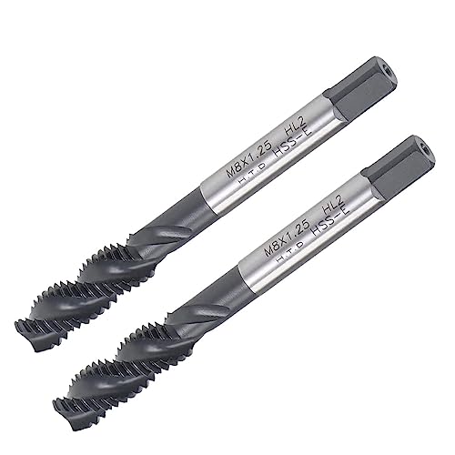 Image of TA-VIGOR M8 x 1.25mm Spiral Flute Thread Tap, Metric Machine Threading Tap H2 Tolerance, HSS Nitriding Coated Thread Milling Tap(Round Shank with Square End) 2Pcs