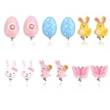 Mikovivi 6 Paar Niedliche Clip-Ohrringe für Kinder, Ostereier Hasen und Schmetterlings Ohrringe Ohne Ohrlöcher Osterschmuck für Kleinkinder Geschenk Kinderpartys (6 Stile)