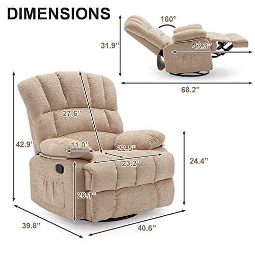 Dreamsir Oversized Rocker Recliner Chair For Adults, Ergonomic Glider 360 Degree Swivel Chair, Overstuffed Manual Rocking Recliner For Living Room, Theater Seating Single Sofa Chair, Sandy #TOP1