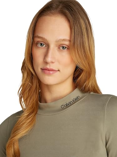 Calvin Klein Damen Kleid Logo Elastic Milano Langarm, Beige (Nordic Dust), L – Ansicht 4