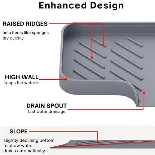 Image of Yumun Silicone Kitchen Sink Mat & Organizer - Fast-Drying Faucet Drip Pad | Non-Slip Sink Tray for Soap, Sponge & Scrubber Storage