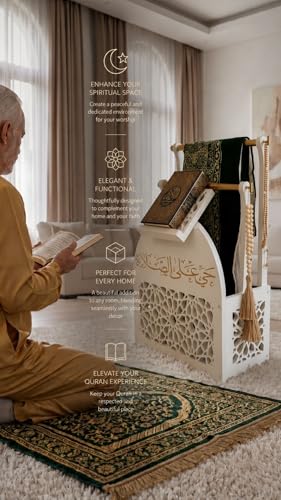 Chapelet et tapis rangés : support de Coran ergonomique pour coin de prière