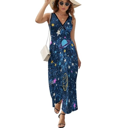 Robe Longue D'été sans Manches Col V Fluide et Décontracté