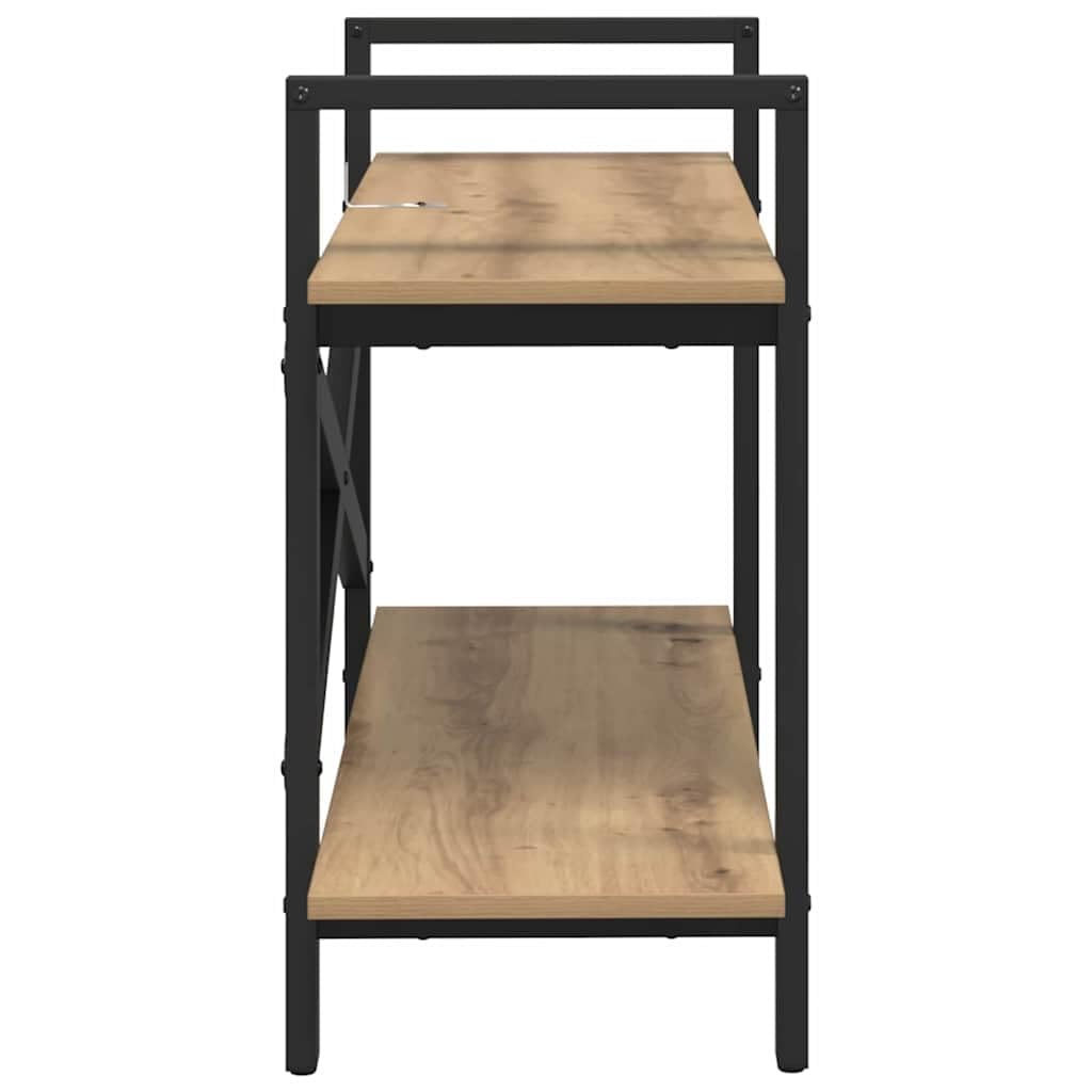 Estantería de madera de roble Artisan, 100 x 33,5 x 64 cm, resistente, con 2 estantes, estrecha y ancha, estantería baja para libros y decoración