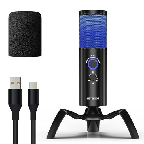 Retekess TG101 Pc Microphone Gaming, 2 Capsule Array - 96dB S/N Clear Sound Quality, Sturdy Metal Body, Built-in Shock Mount, Condenser Microphones, Usb Microphone for pc, Compatible PS4, PS5