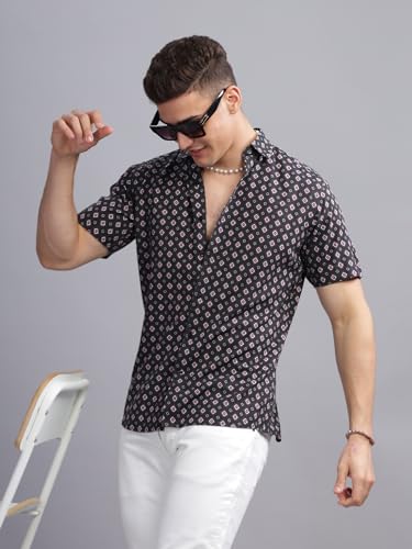 Image of MODERN ELEGANCE Men Slim Fit Navy Small Liberty Floral Printed Casual Shirt
