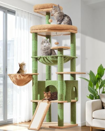 Taoqimiao 183cm Kratzbaum XXL, Großer Katzenbaum Für Große Katzen, MS045T | Stabil, Katzenkratztafel, Mehrstöckig, Einfache Montage, Große Plattform, Katzenhaus, Hängematte, 5 Krat