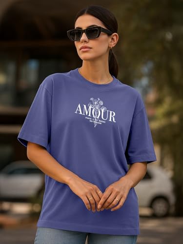 Image of Women's Printed Oversized T-Shirt with Half Sleeves and Round Neck, Soft Spun Fabric for Casual Wear (Size - S-2XL)
