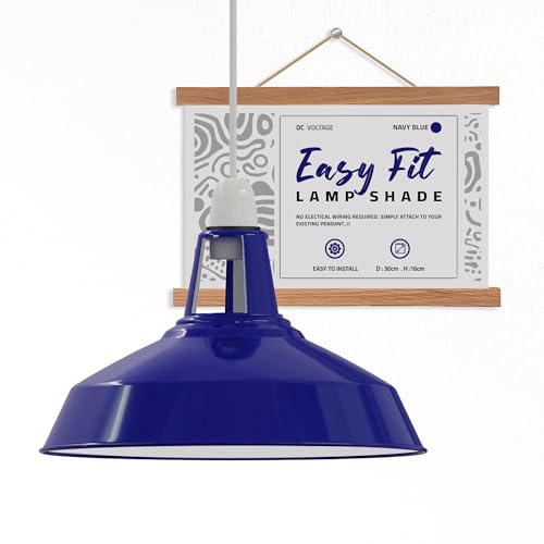 Persianas de metal retro modernas para lámpara de techo, pantallas de lámpara de 30 cm de fácil ajuste, para lámparas colgantes industriales vintage, dormitorio, cocina, baño, pantalla antigua (azul