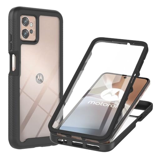 Image of Knoowcase Moto G32 Case Built-in Screen Protector Motorola Moto G32 Phone Case Shockproof Full Body Protection Rubber Bumper Stylish Clear Rugged Back Shell Cover, Black