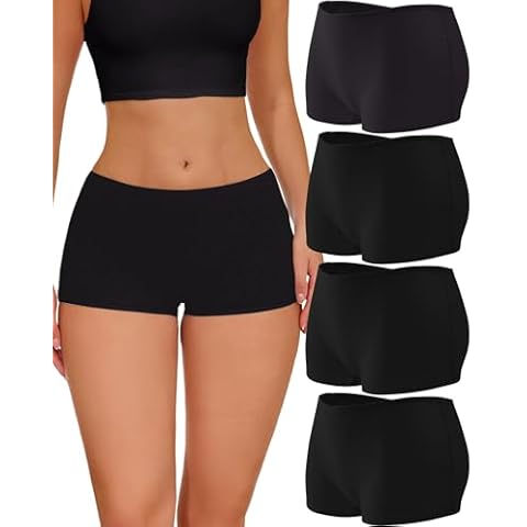 ROSYCORAL Boyshort Underwear for Women Cotton Panties Mid Rise Stretch Undies Ladies Full Coverage Boxers Briefs 4 Pack S-XXL (S) Black Cover