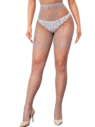 Image of ChiaoLezhee Sexy Wide Fishnet Tights, Floral Lace Garter Stockings For Women, Fishnets Fish Net Fits 0-18