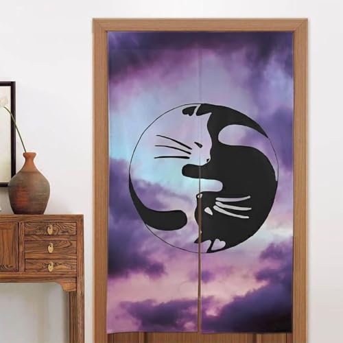 のれん 暖簾 陰陽猫 (2) シャワー ドアカーテン ファッション 長さ 部屋仕切り 間仕切り 目隠し 遮光 断熱 北欧 壁飾り 壁掛け かわいい タペストリー 見えにくい トイレ キッチ リビング 玄関 廊下 寝室 部屋 店舗用 温泉 旅館 ホテル 飲食