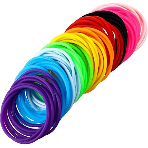 Hotop Bracelets de Gelée de Silicone Multicolore Cravates de Cheveux pour Fille Femme, 100 Pieces (Non Luminescent)