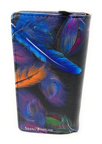Shag Wear Raven Feather Large Wallet for Women and Teen Girls Vegan Faux Leather Black 7"2
