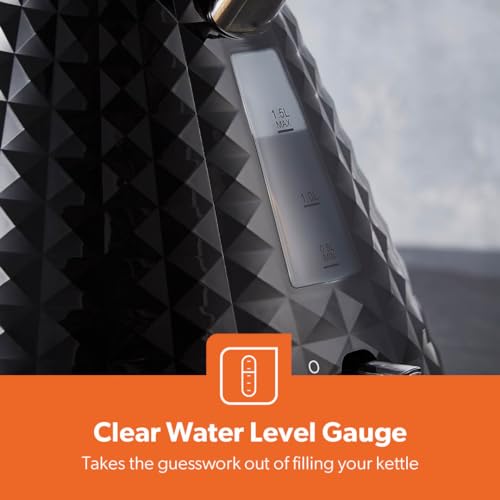 GEEPAS 1.5L Cordless Electric Kettle | Traditional Pyramid Kettle with 360° Rotational Base Strix Control Auto Shut Off & Boil Dry Sensor | Space Saving Cord Storage LED Indicator | 3000W Argyle Black - Image 6