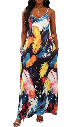 Image of vunahzma Womens Casual Fashion Sleeveless Plus Size Loose Long Sexy Maxi Dress with Pockets