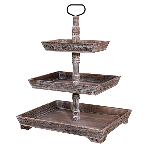 Tiered Tray Decor 3 Tier Serving Trays Tiered Wood Tray,3 Tiered Tray Wood,Farmhouse Decor Holiday Home Decoration,Durable,Large Storage Tray (Rustic Brown)