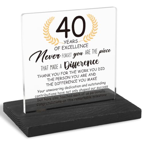 40 Years Work Anniversary Desk Decor Gifts for Employee, 40th Grade Promotion Gifts for Coworker,Modern Transparent Acrylic Desk Plaque with Inspirational Quotes, 10 x 10 x 1.5 cm,XXY112