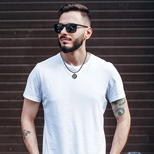 Gavu Men's Genuine Leather Stainless Steel Compass Surfer Necklace #TOP2